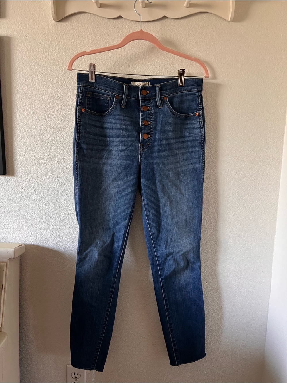 Madewell Women's High-Rise Button-Fly Dark Blue Jeans Skinny Crop 28